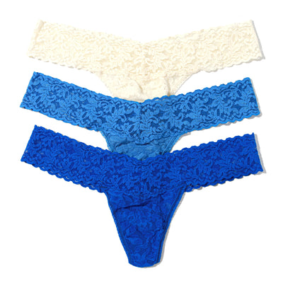 Hanky Panky - 3 Pack Signature Lace Low Rise Thong - Ivory / Forget Me Not / Sapphire - View 1