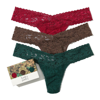 Hanky Panky - 3 Pack Signature Lace Low Rise Thong - Cranberry/Cappuccino/Ivy - View 1