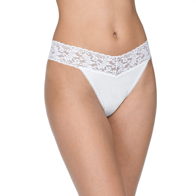 Hanky Panky - SUPIMA® Cotton Original Rise Thong with Lace - White - View 1