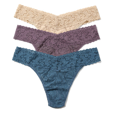 Hanky Panky - 3 Pack Signature Lace Original Rise Thong - Sand/Dusk/Storm Cloud Blue - View 1