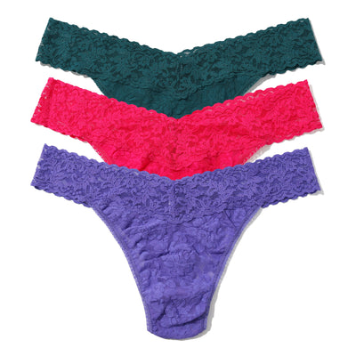 Hanky Panky - 3 Pack Signature Lace Original Rise Thong - Night Forest Green/Bright Rose/African Violet - View 1