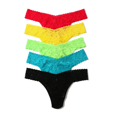 Hanky Panky - 5 Pack Signature Lace Low Rise Thong - Strawberry, Sunkissed Orange, Lush Green, Sea - View 1