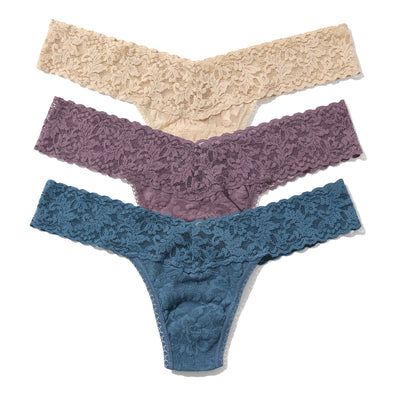 Hanky Panky - 3 Pack Signature Lace Low Rise Thong - Sand/Dusk/Storm Cloud Blue - View 1