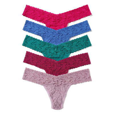 Hanky Panky - 5 Pack Signature Lace Low Rise Thong - Hpf1-Pink Ruby/Sea Blue/Dark Teal/Bright Amethyst/Water Lily - View 1