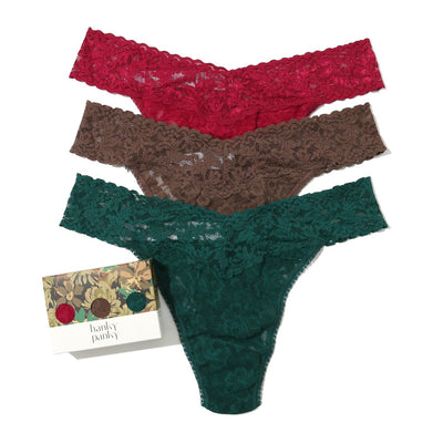 Hanky Panky - 3 Pack Signature Lace Thong - Cranberry/Cappuccino/Ivy - View 1