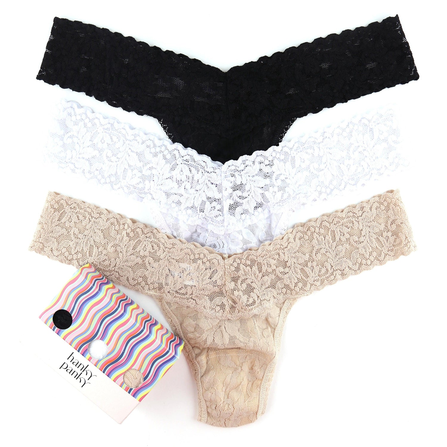 Lace Thong Set of Three Multi, Knickers & Panties