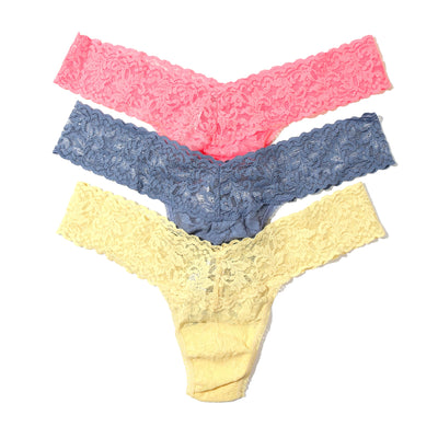 Hanky Panky - 3 Pack Signature Lace Low Rise Thong - Peach Fizz / Chambray / Buttercup - View 1