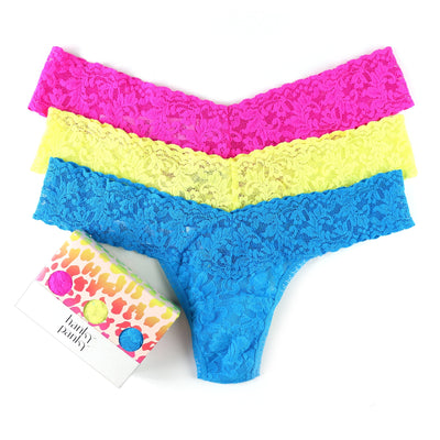 Hanky Panky - 3 Pack Signature Lace Low Rise Thongs - Passionate Pink/Cirtus Fizz/Fiji Blue - View 1