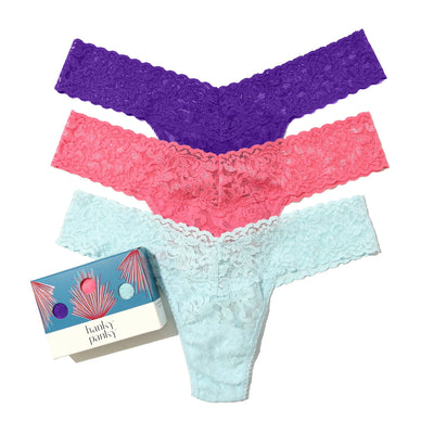 Hanky Panky - 3 Pack Signature Lace Low Rise Thong  - Electric Purple / Seabreeze / Guava - View 1