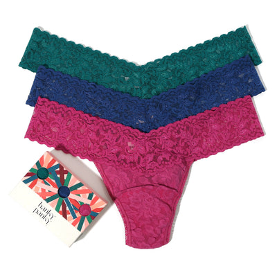 Hanky Panky - 3 Pack Signature Lace Low Rise Thong  - Moodstone / Royal Blue / Wild Rose - View 1