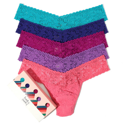 Hanky Panky - 5 Pack Signature Lace Low Rise Thong  - Seabreeze / Mystic Blue / Bright Amethyst / Candied Violet / Guava Pink - View 1