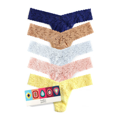 Hanky Panky - 5 Pack Signature Lace Low Rise Thong  - Odyssey Blue / Suntan / Pearl Grey / Rosewater / Buttercup - View 1