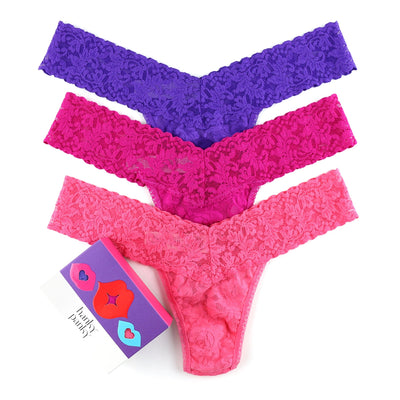 3 Pack Signature Lace Low Rise Thong in Royal Purple/Pink Ruby/Sugar Rush Pink - Hanky Panky - View1