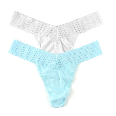 Hanky Panky - 2 Pack Eco Cotton Original Rise Thongs - Online Exclusive - Crystal Blue / White - View 1