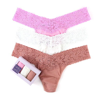 Hanky Panky - 3 Pack SUPIMA® Cotton Low Rise Thongs with Lace - Online Exclusive - Cotton Candy / White / Rooibos - View 1