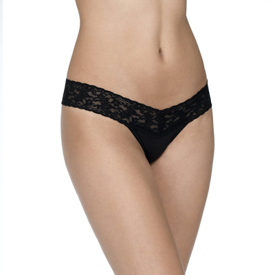 Hanky Panky - SUPIMA® Cotton Low Rise Thong with Lace - Black - View 1