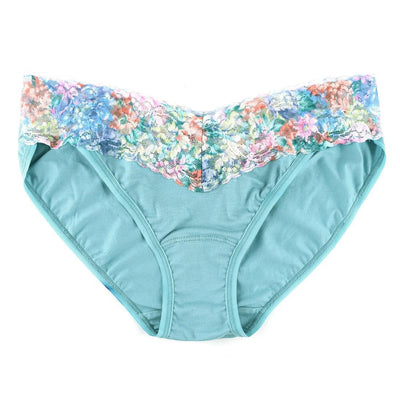 Supima Cotton V-kini with Contrast Trim  in Mineral Blue/Alice Floral - Hanky Panky - View 1