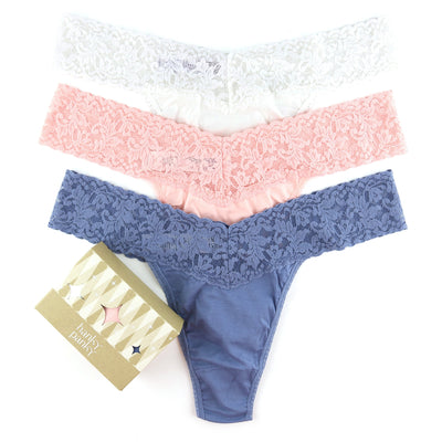 Holiday 3 Pack SUPIMA® Cotton Original Rise Thongs in  WHITE ROSITA WASHED INDIGO - Hanky Panky - View1