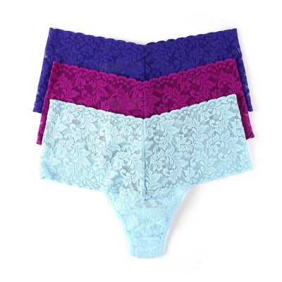 Hanky Panky - 3 Pack Retro Lace Thong - Online Exclusive - Raincloud Blue / Belle Pink / Night Sky - View 1